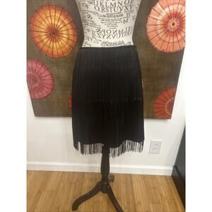 Sincerely Jules Black MIDI Fringe Skirt Free Spirted Glam Effortless Cool Sz M
